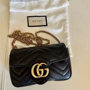 Gucci Black Chevron Marmont Mini Crossbody with Gold Hardware